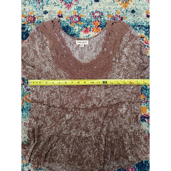 Bloomfield Women's Brown Metallic Crochet Peasant Boho Blouse Size Medium - Picture 5 of 7